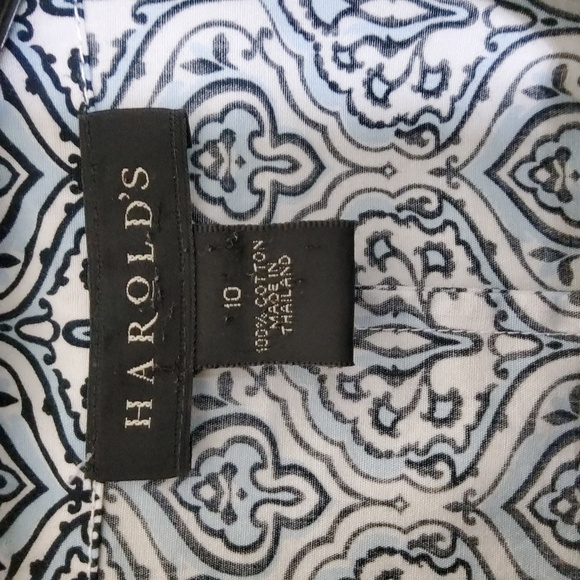 Harolds Byzantine Print Button-up Top Blue/ White 100% Cotton Size 10 - Picture 2 of 8